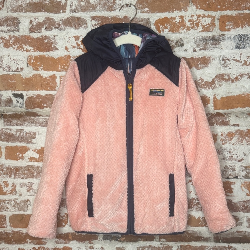 Girls L.L. Bean Mountain Bound Reversible Pink Hooded Jacket 6/7